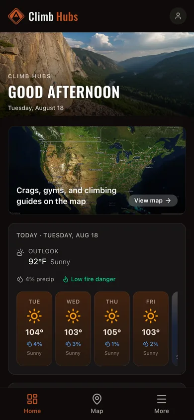 The Climb Hubs app dashboard