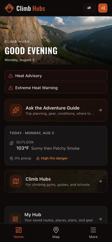 The Climb Hubs app dashboard