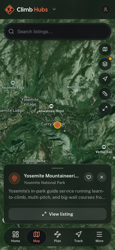 Nearby places mapped in the Climb Hubs app