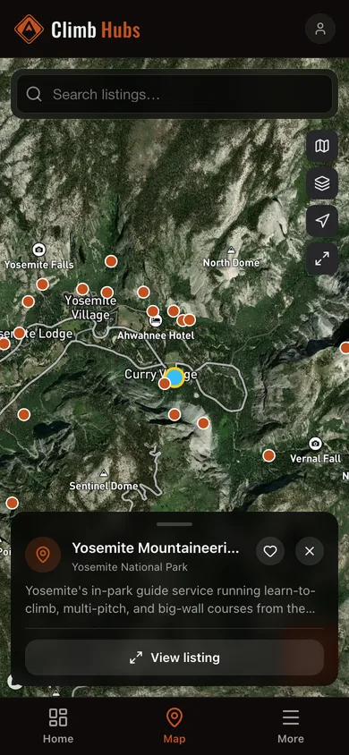 Nearby places mapped in the Climb Hubs app