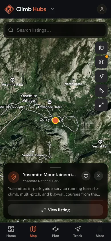 Nearby places mapped in the Climb Hubs app