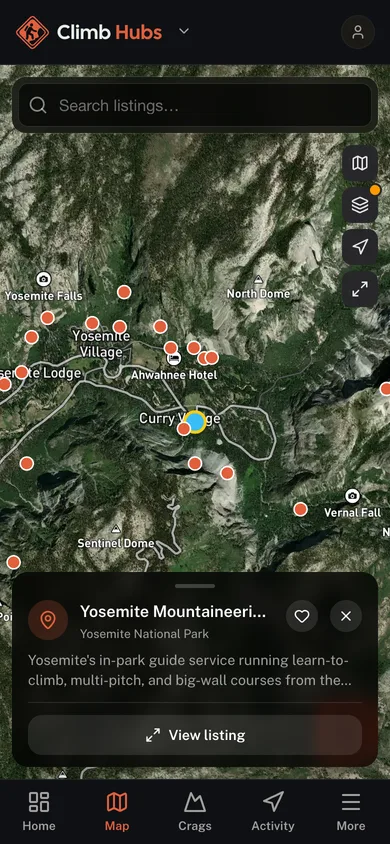 Nearby places mapped in the Climb Hubs app