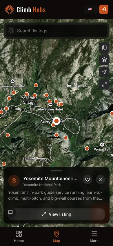 Nearby places mapped in the Climb Hubs app
