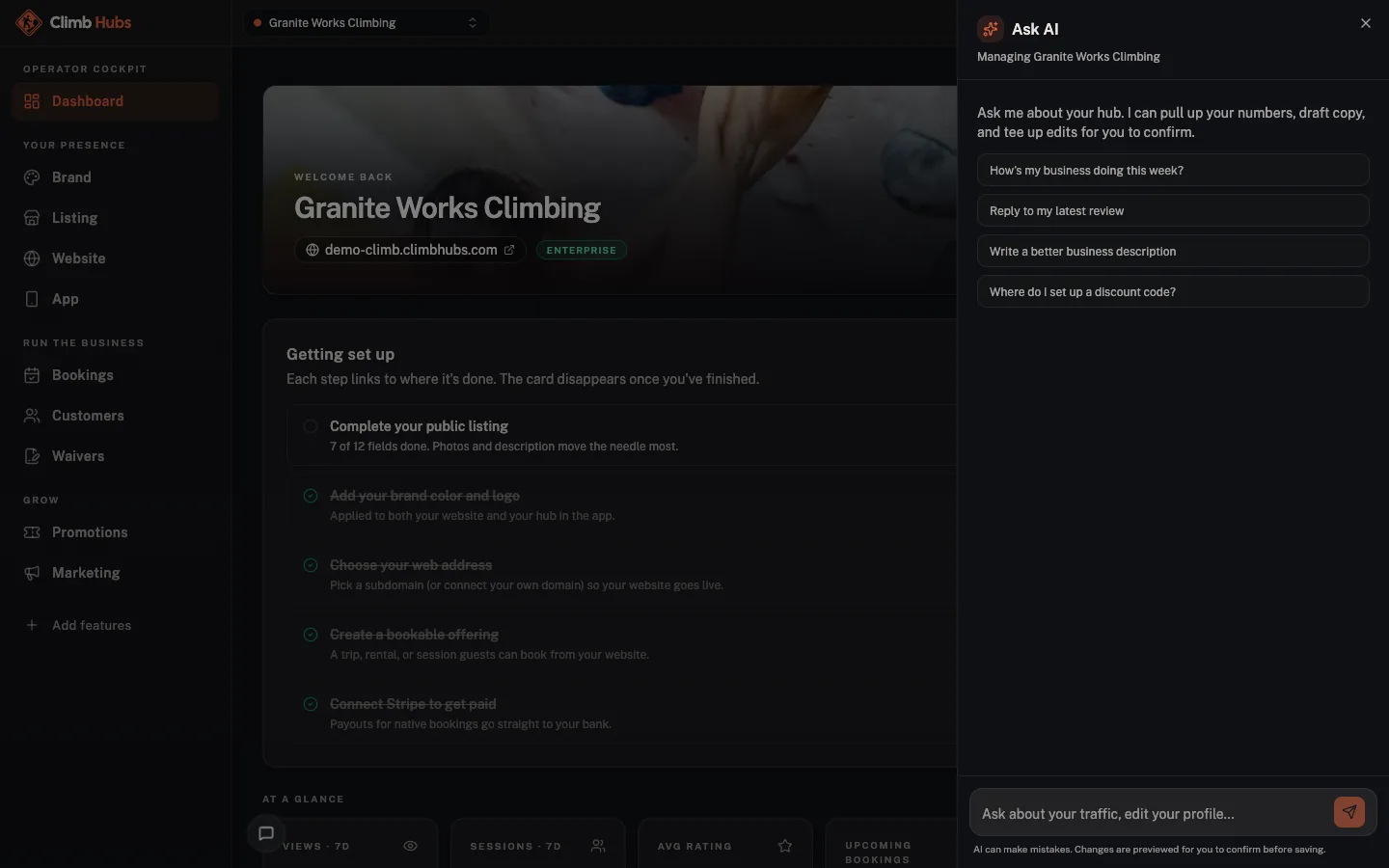 Climb Hubs cockpit: AI assistant