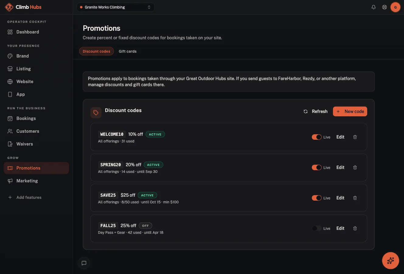 Climb Hubs cockpit: Promotions